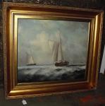 Sailboats on Choppy Seas Signed E. Ponthier.  